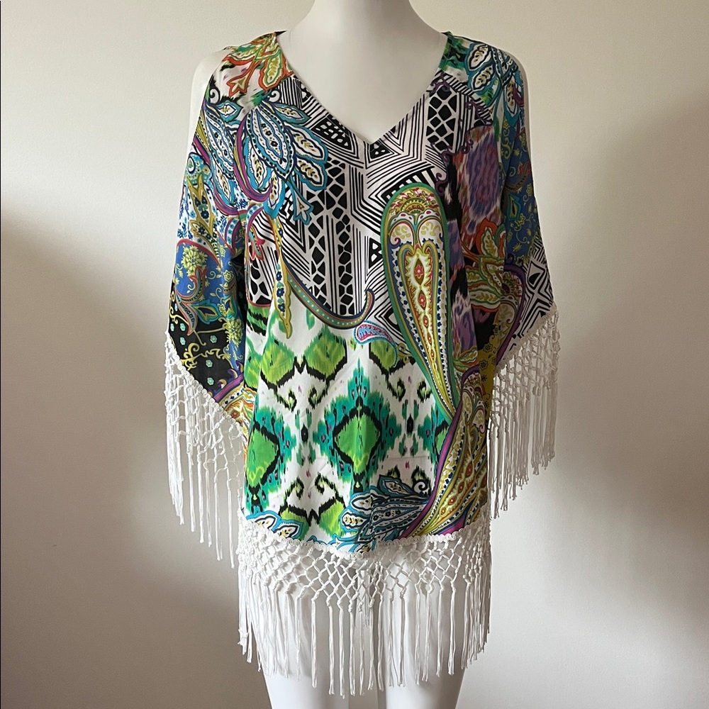 Chicos Colorful Paisley Fringe Top - Picture 5 of 15